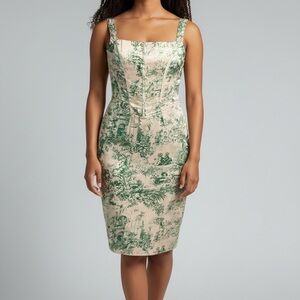 Sleeveless Green Toile Sheath Dress